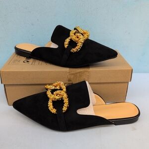 Shein Women's Elegant Flat Pointed Suede Metal Buckle Mule Sandals EUR 42 Black